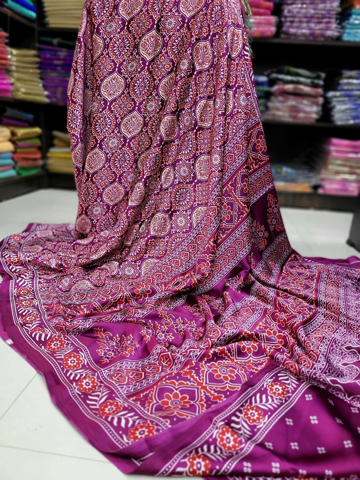 1005043460.jpg Ajrakh Modal Silk Sarees - Image 1