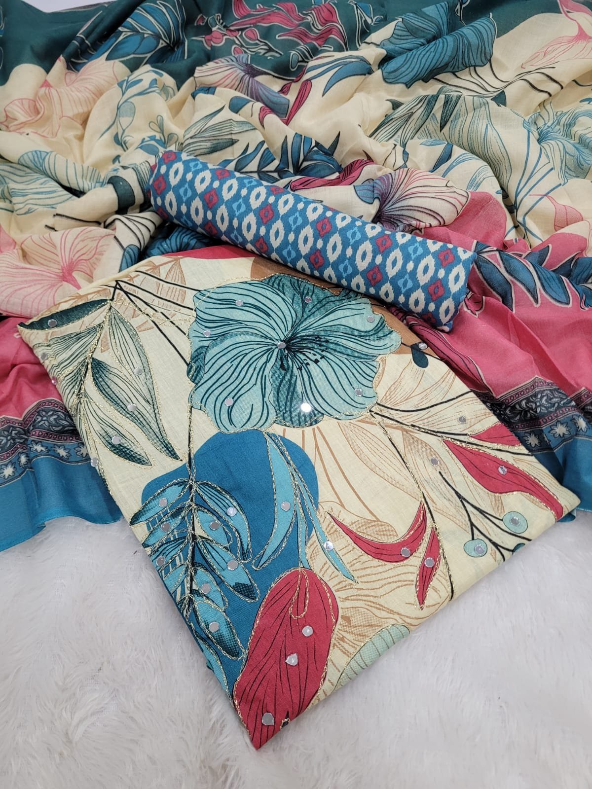 1005192157.jpg Branded Cotton Salwar Materials (Unstitched 3pcs) - Image 1