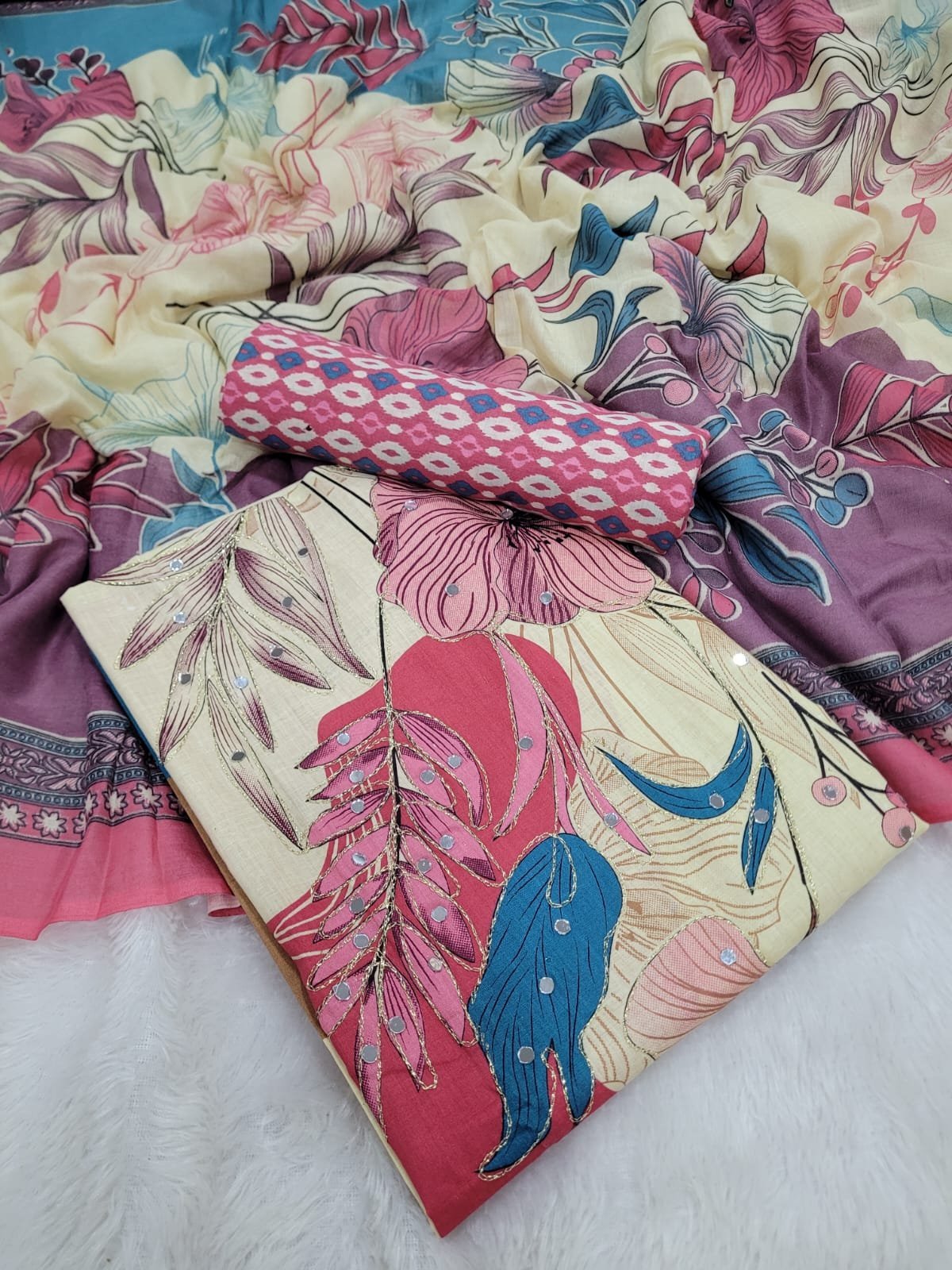 1005192160.jpg Branded Cotton Salwar Materials (Unstitched 3pcs) - Image 1