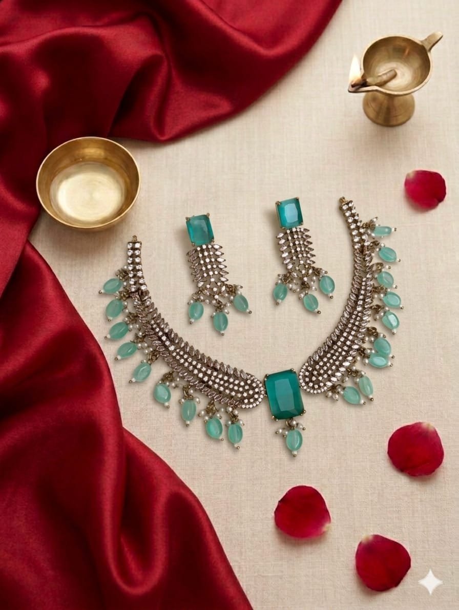 1005193032.jpg Grand PartyWear NeckSet with Earring Set - Image 1
