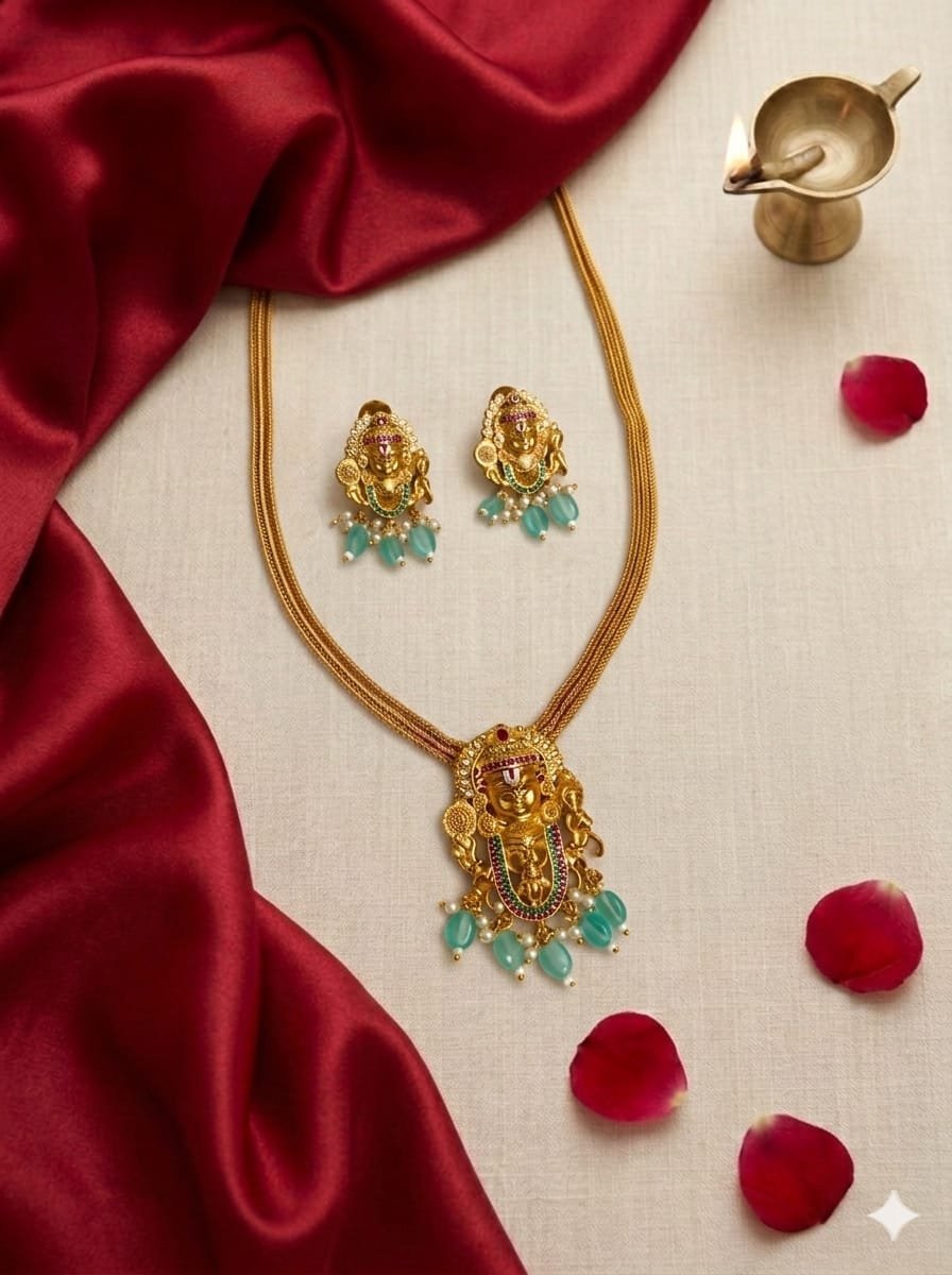 1005193059.jpg Traditional Srinivasa NeckPiece with Earring Set - Image 1