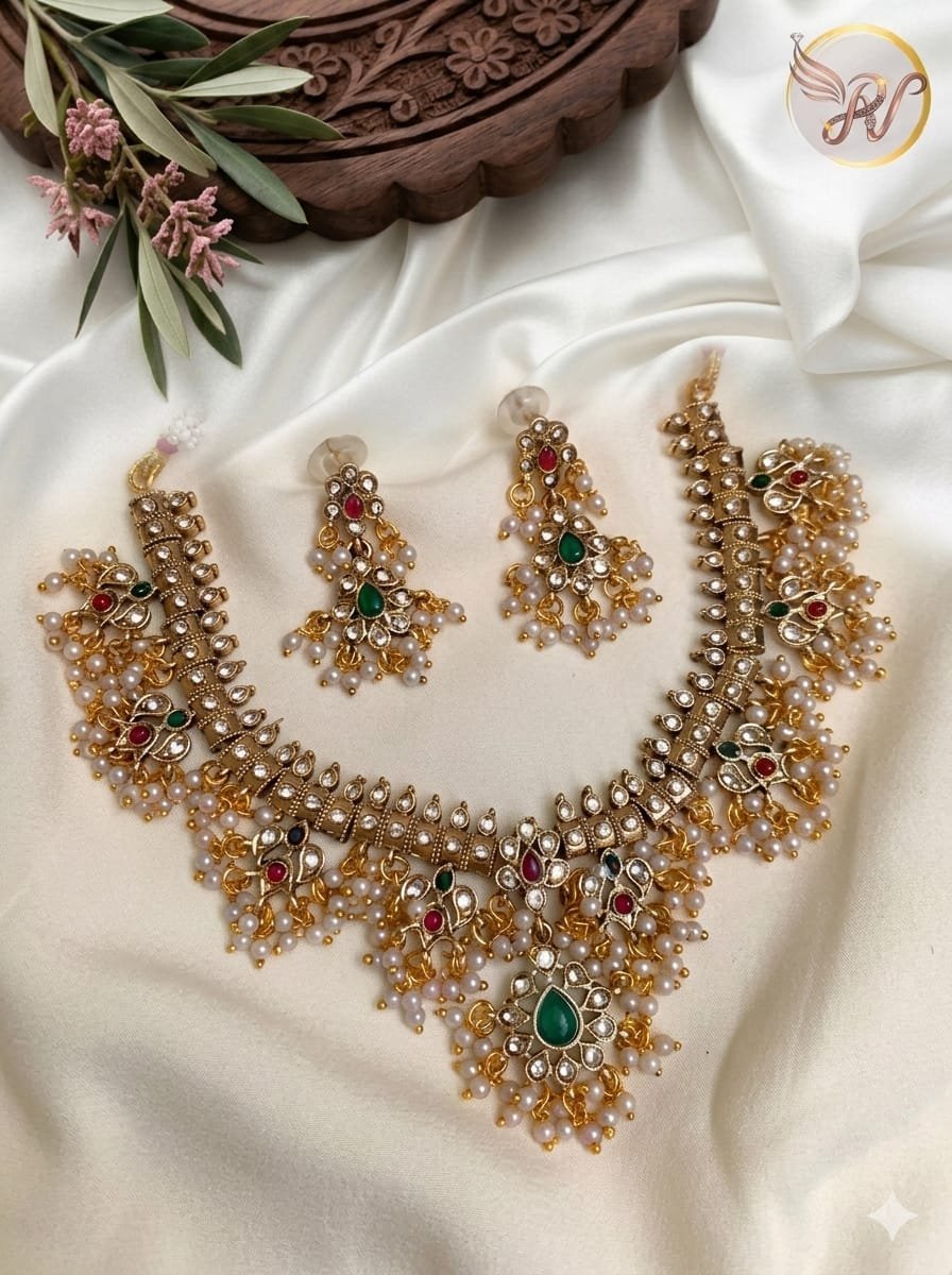 1005200339.jpg Premium & Designer Wear Neck Piece with Earring Set - Image 1