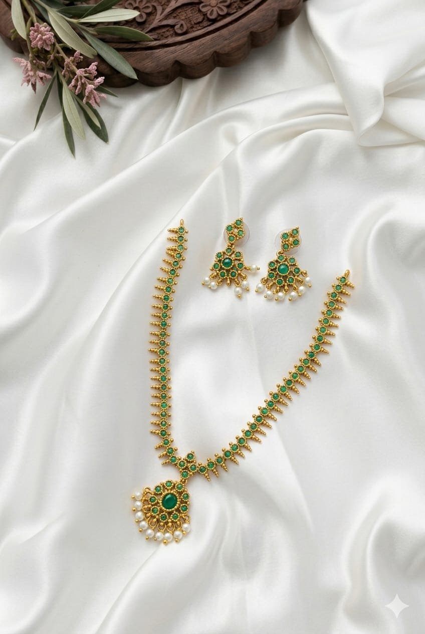 1005206149.jpg Premium & Designer Wear Neck Piece with Earring Set - Image 1