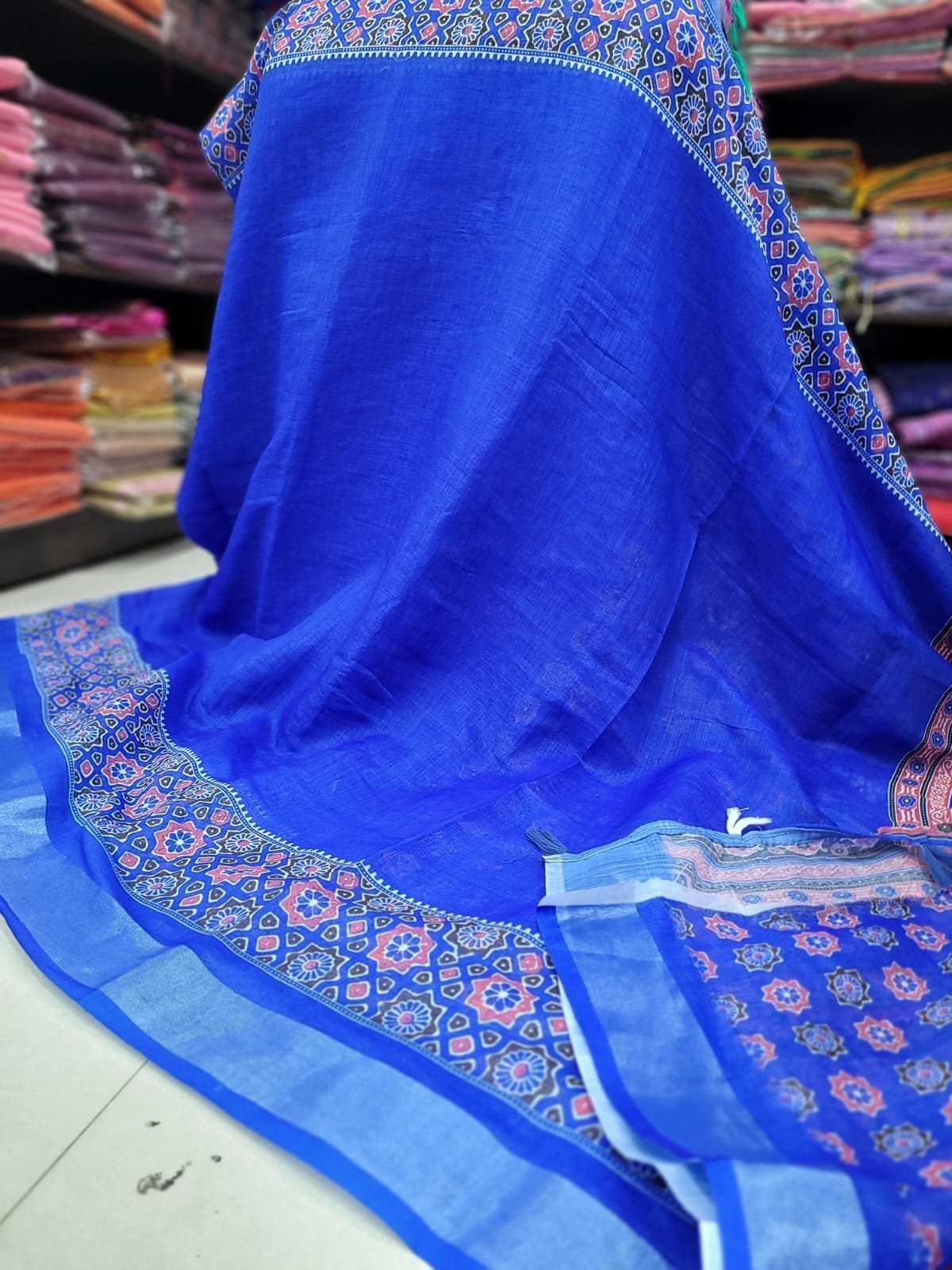 1005207047.jpg Premium Ajrakh cotton saree - Image 1
