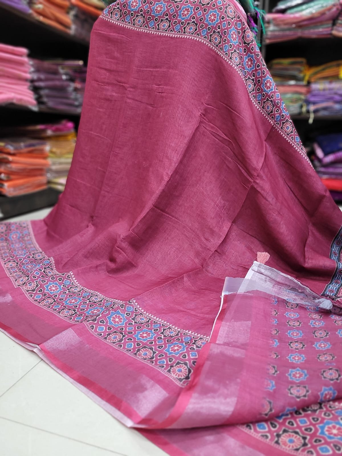 1005207104.jpg Premium Ajrakh cotton saree - Image 1