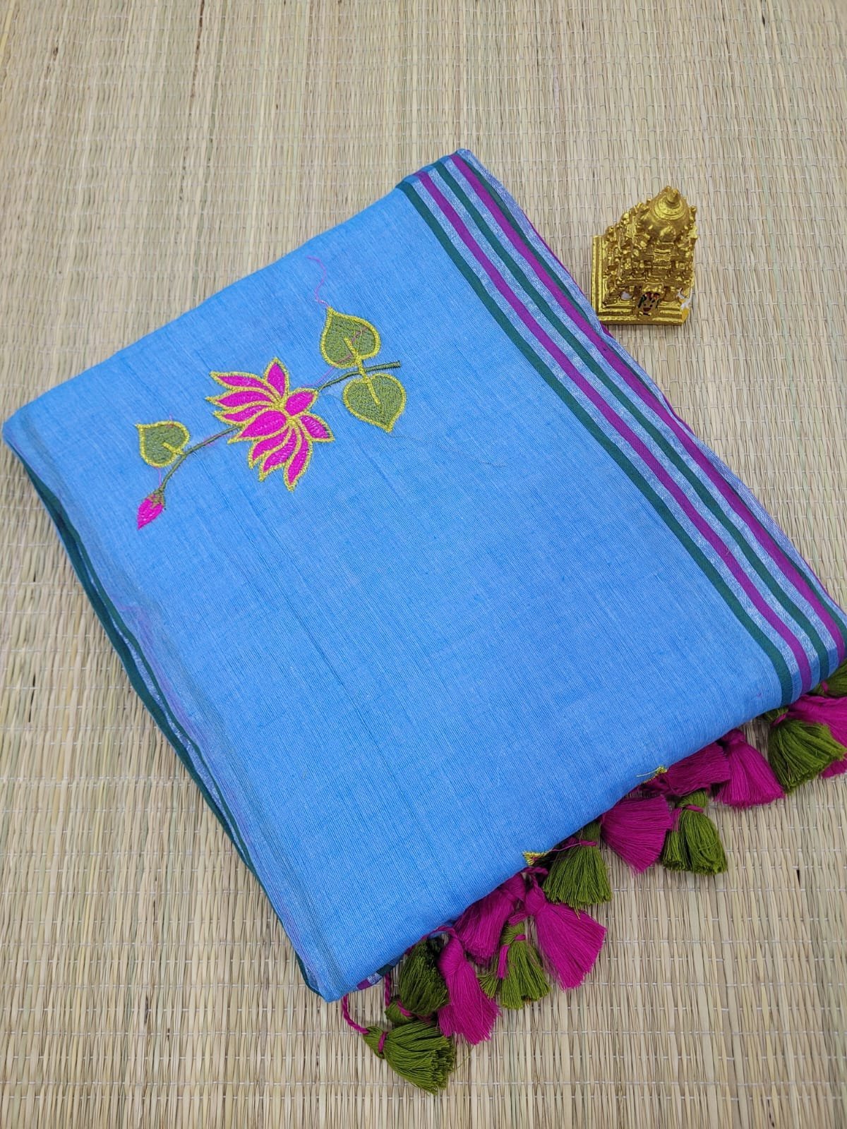 1005215468.jpg LOTUS EMBROIDERY MUL COTTON SAREES - Image 1