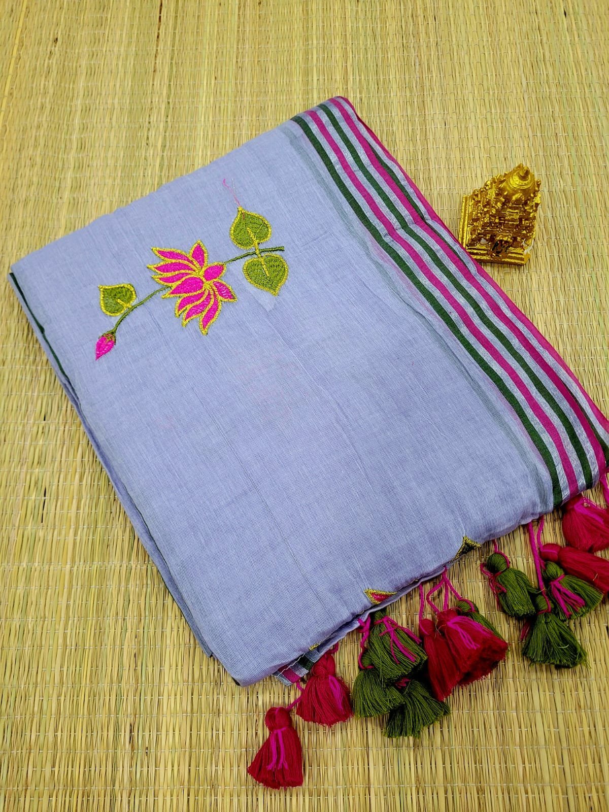 1005215471.jpg LOTUS EMBROIDERY MUL COTTON SAREES - Image 1