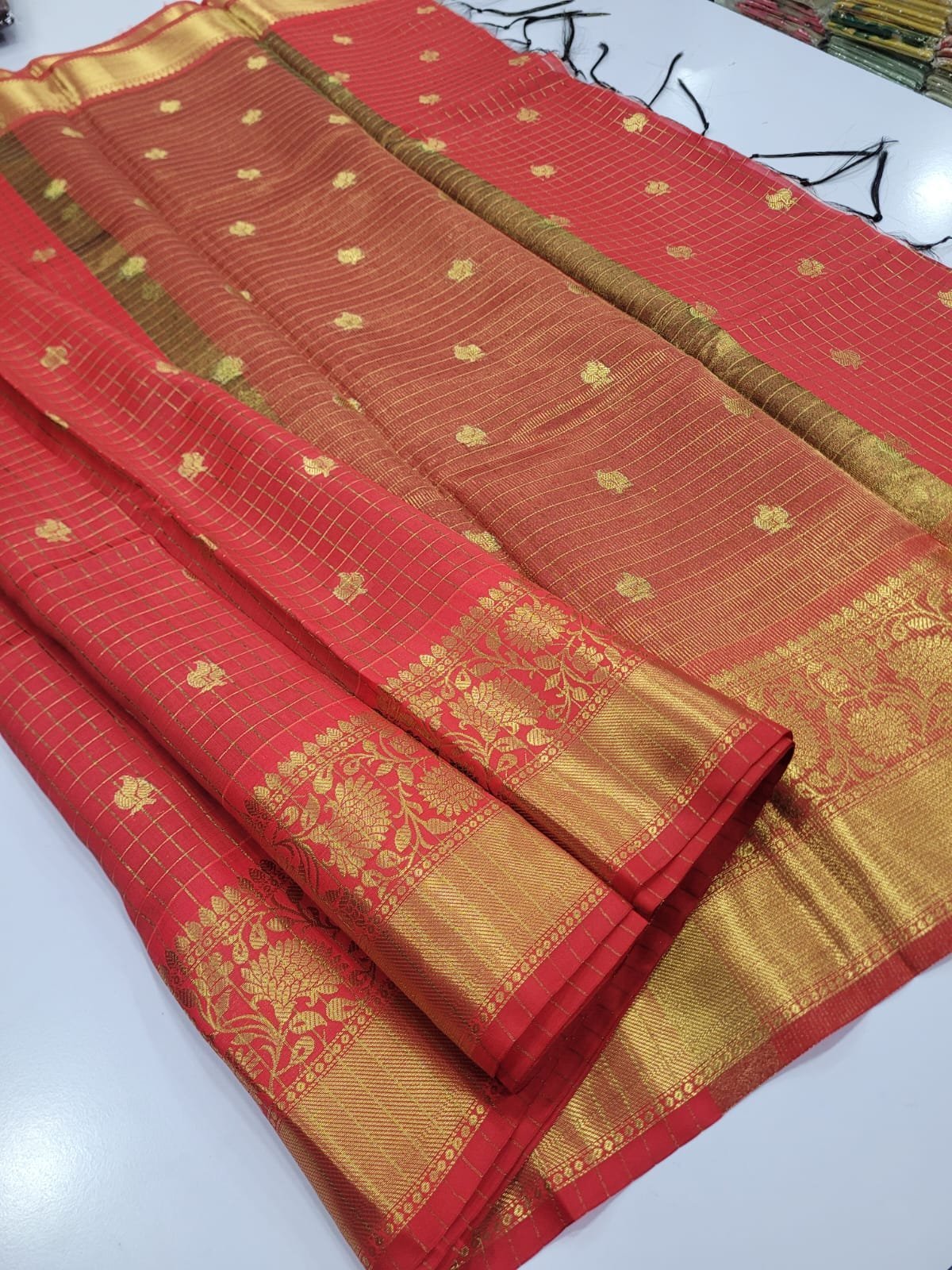 1005235009.jpg Banarasi Checked Soft Katan silk Saree - Image 1