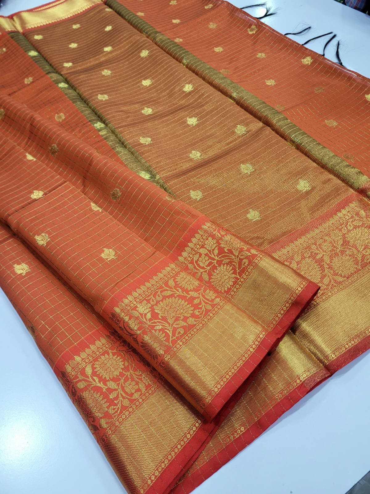 1005235012.jpg Banarasi Checked Soft Katan silk Saree - Image 1