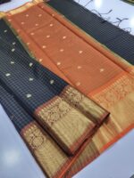 Banarasi Checked Soft Katan silk Saree ( Black ) - Image 2