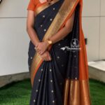 Banarasi Checked  Soft Katan silk Saree ( Black )