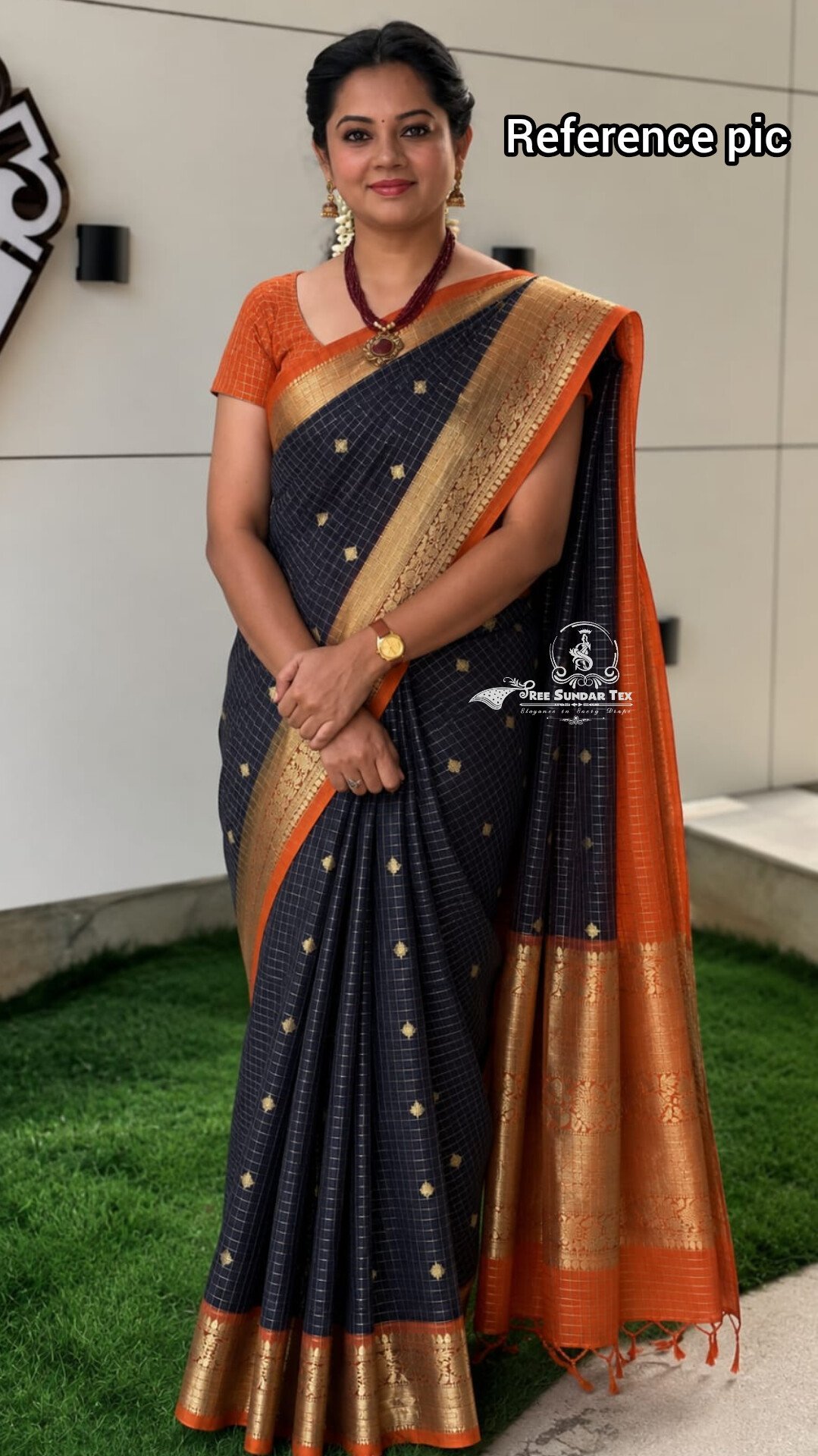 1005236089.jpg Banarasi Checked Soft Katan silk Saree ( Black ) - Image 1