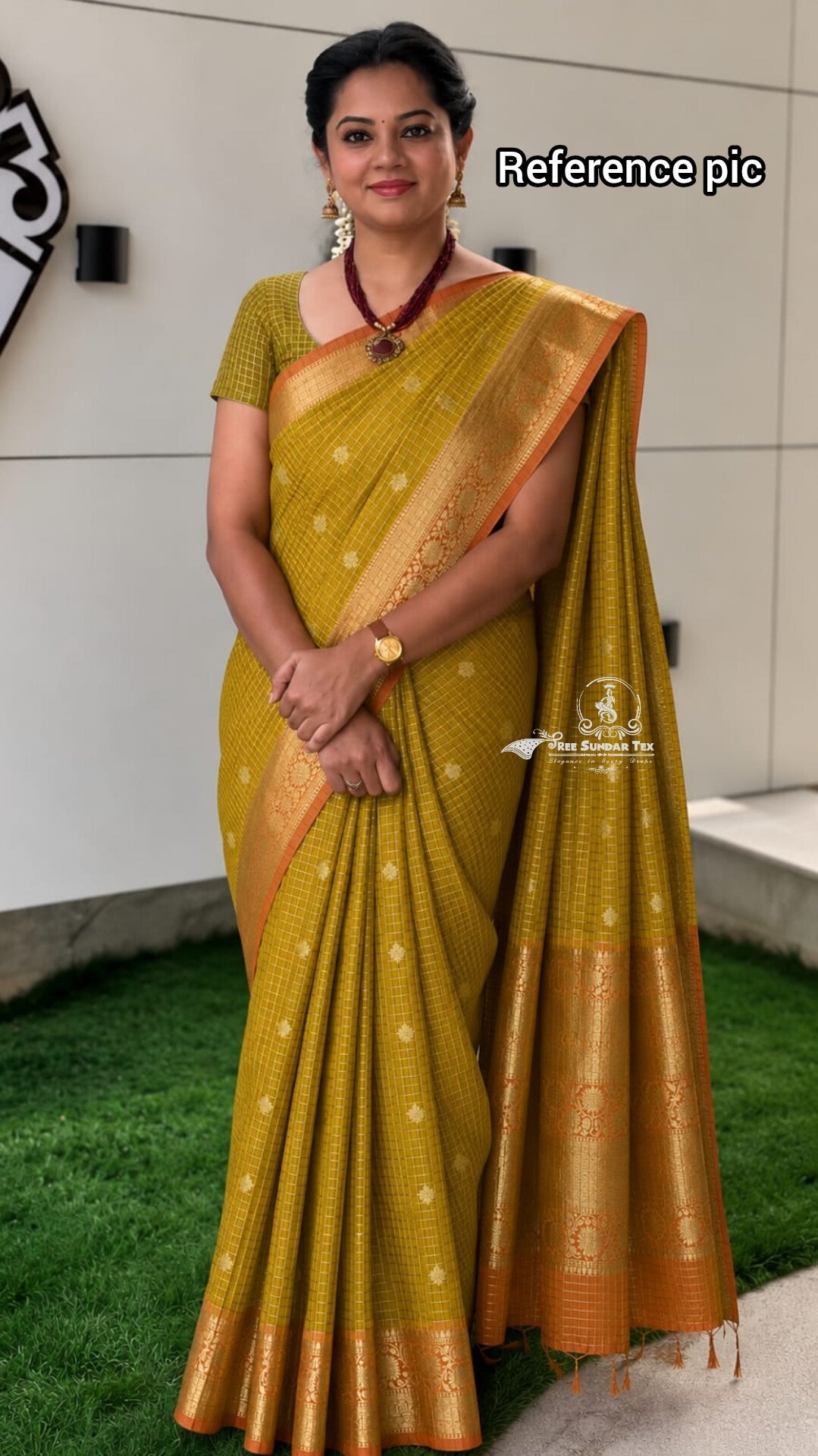 1005236091.jpg Banarasi Checked Soft Katan silk Saree - Image 1