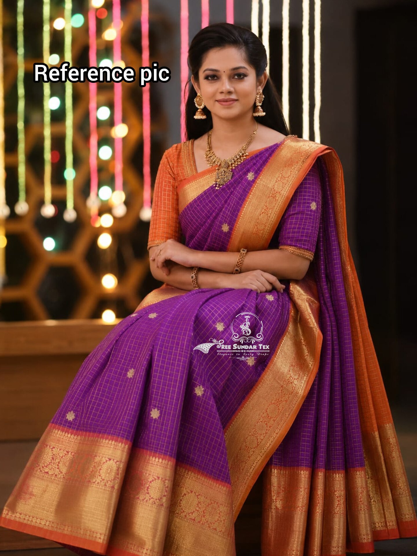 1005236093.jpg Banarasi Checked Soft Katan silk Saree - Image 1