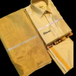 Couple Combo Set: Silk Meterial Mixed Shirt Dothi and Tissue Silk Saree Combo