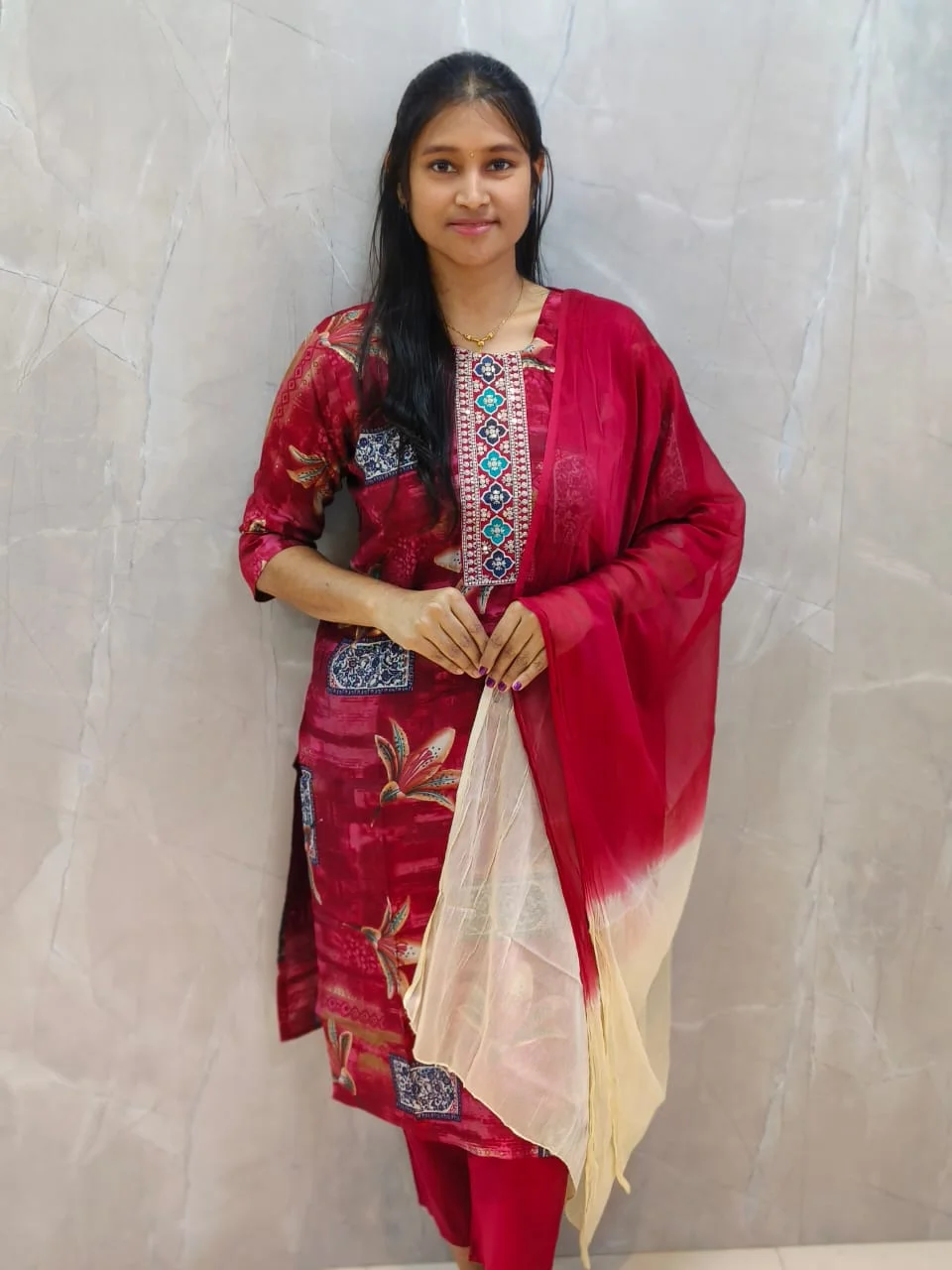 Ethnic Wear Women’s Straight Kurta Matching Pants & Dupatta (3P Set) (3) Salwar sets (3Piece Set) - Image 1