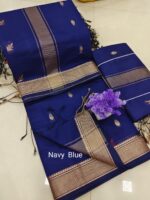 Maheswari Silk Cotton Sarees ( Navy Blue ) - Image 2