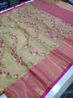 Floral Tissue Embroidery silk Sarees - Image 3