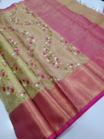 Floral Tissue Embroidery silk Sarees - Image 2